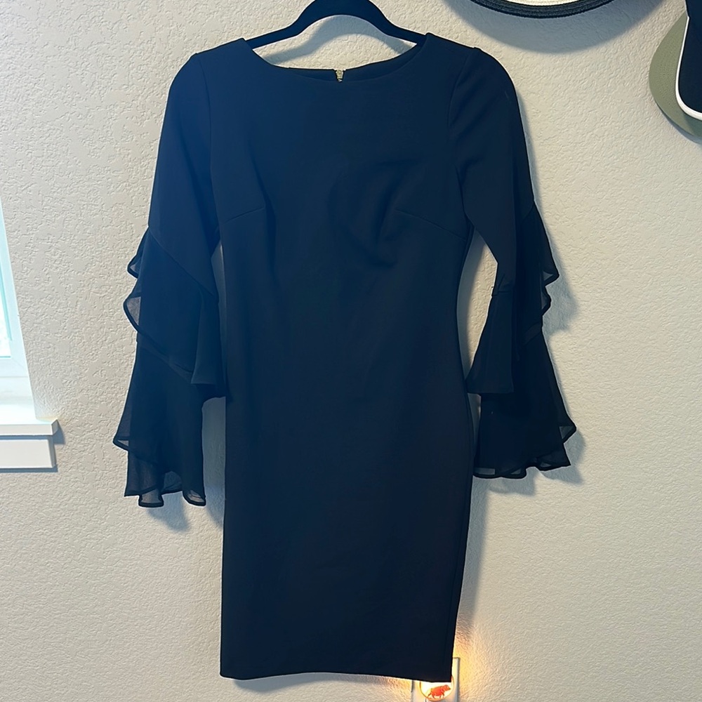 Calvin Klein Black Long Sleeve Dress with Ruffles